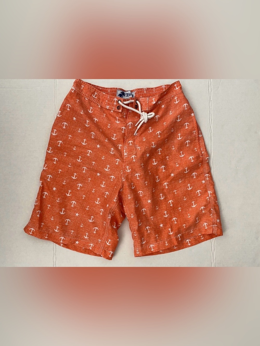 Trunks Orange Anchor Print Swim Trunks